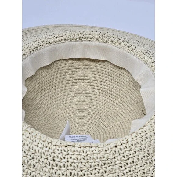 NWT J. CREW STRAW HAT WITH ROPE NATURAL BEIGE WOVEN PAPER WOMEN S/M WIDE BRIM - Picture 10 of 12